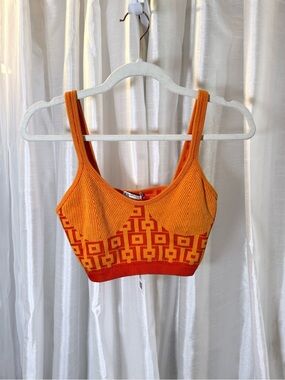 Zara Orange Geometric Knit Crop Tank